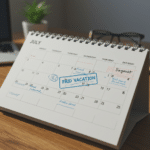 calendrier professionnel où l'on voit indiquer 2 semaines consécutives de congés payés en été